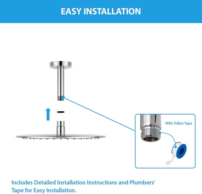 Lordear Shower Arm 4 Inch Chrome Ceiling Mount Shower Arm and Flange 4” Shower Head Extension Arm Design for Rainfall Showerhead,Round Pipe - Image 3